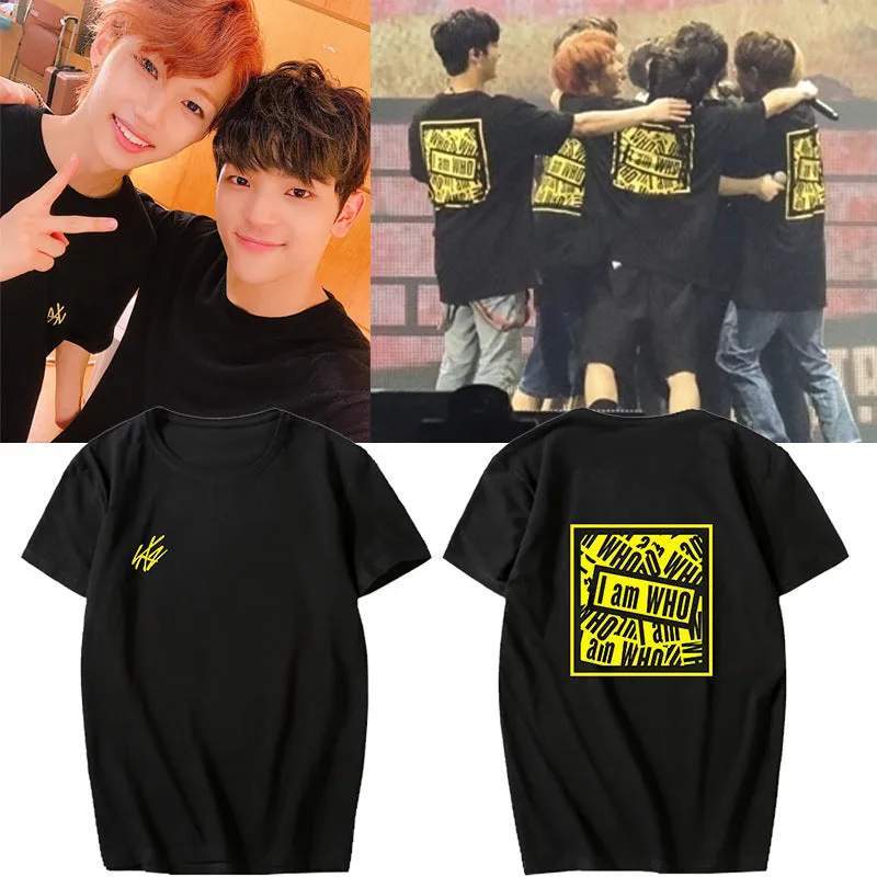 Straykids I Am WHO cotton short sleeve T-shirt with geometric print in Black, Pink, Red, White for men women