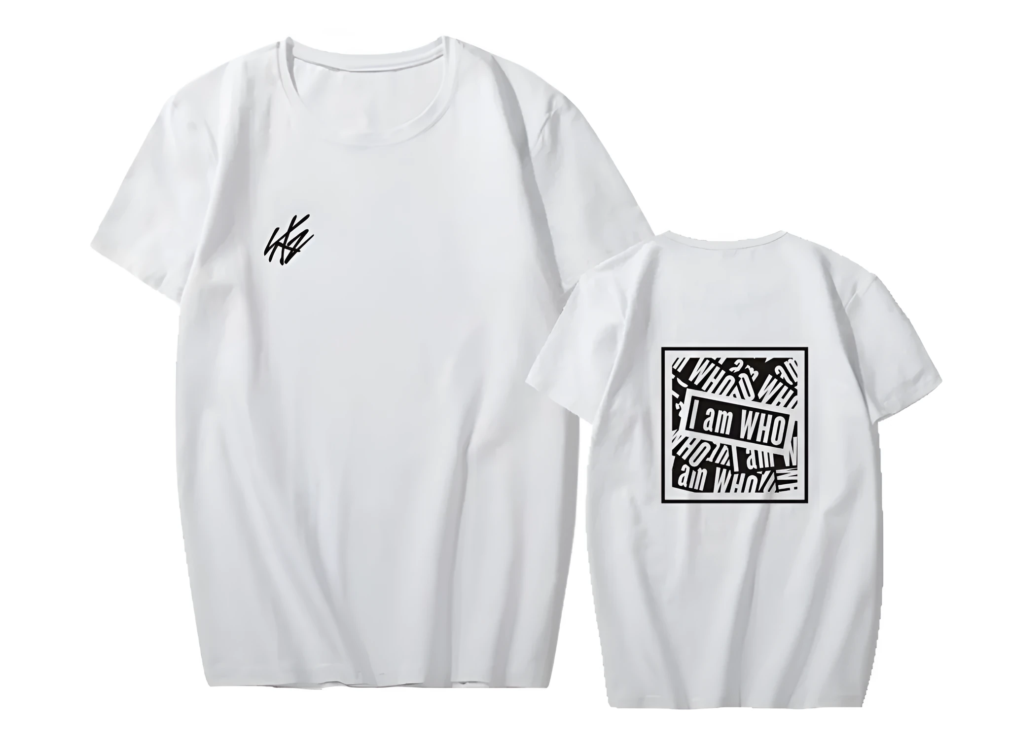 Straykids I Am WHO cotton short sleeve T-shirt with geometric print in Black, Pink, Red, White for men women