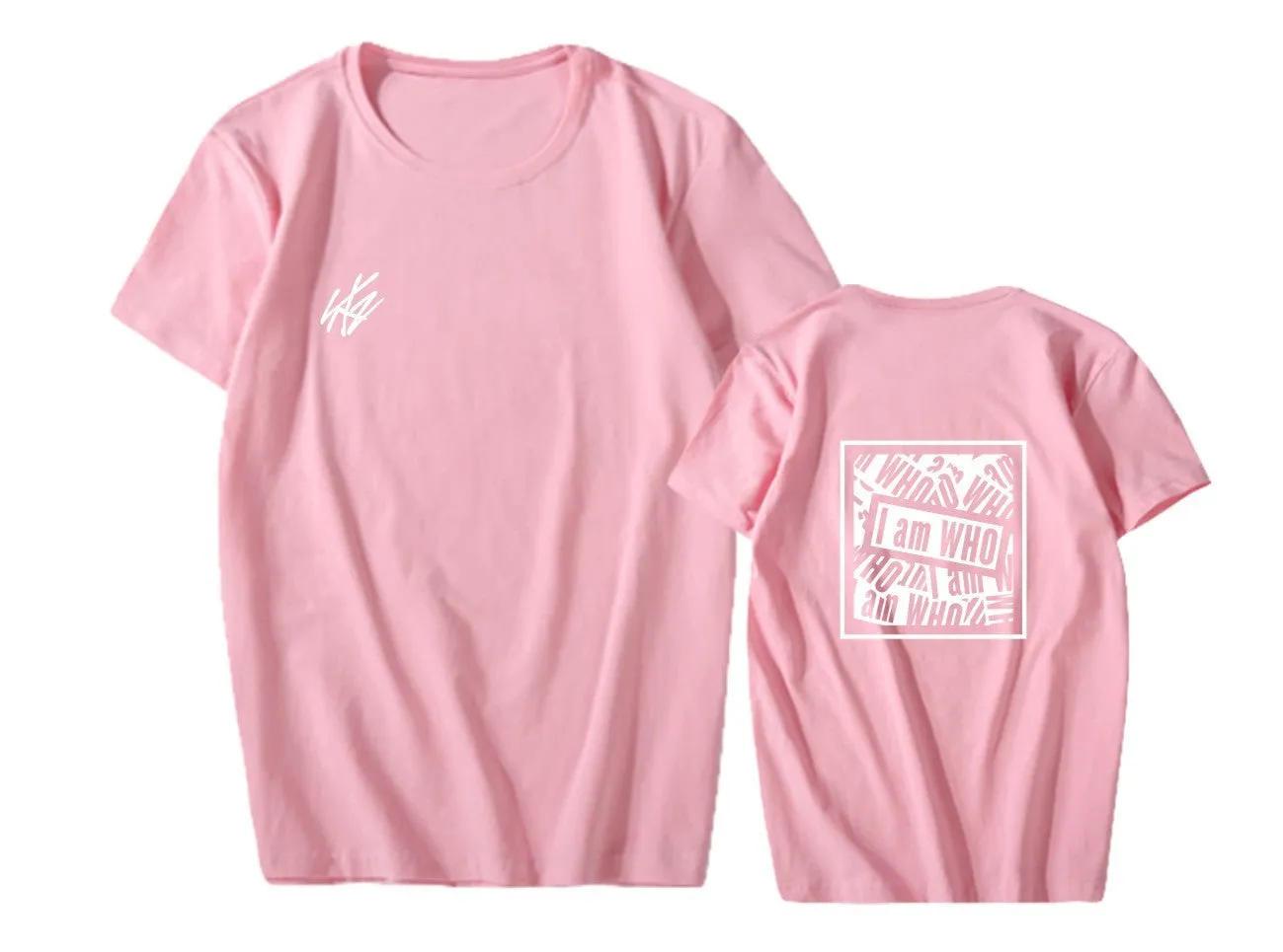 Straykids I Am WHO cotton short sleeve T-shirt with geometric print in Black, Pink, Red, White for men women