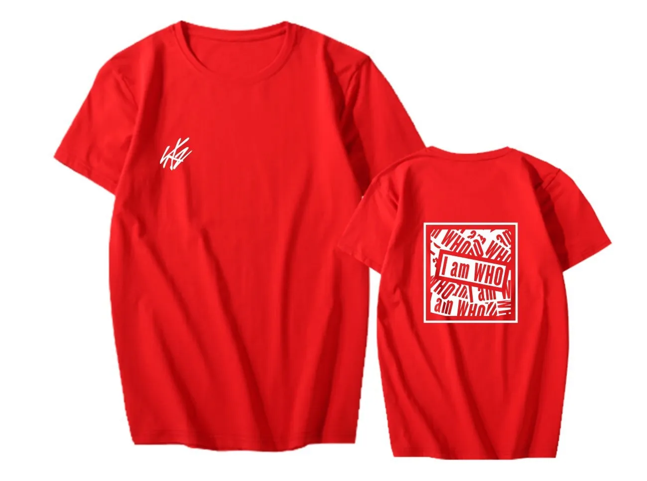 Straykids I Am WHO cotton short sleeve T-shirt with geometric print in Black, Pink, Red, White for men women