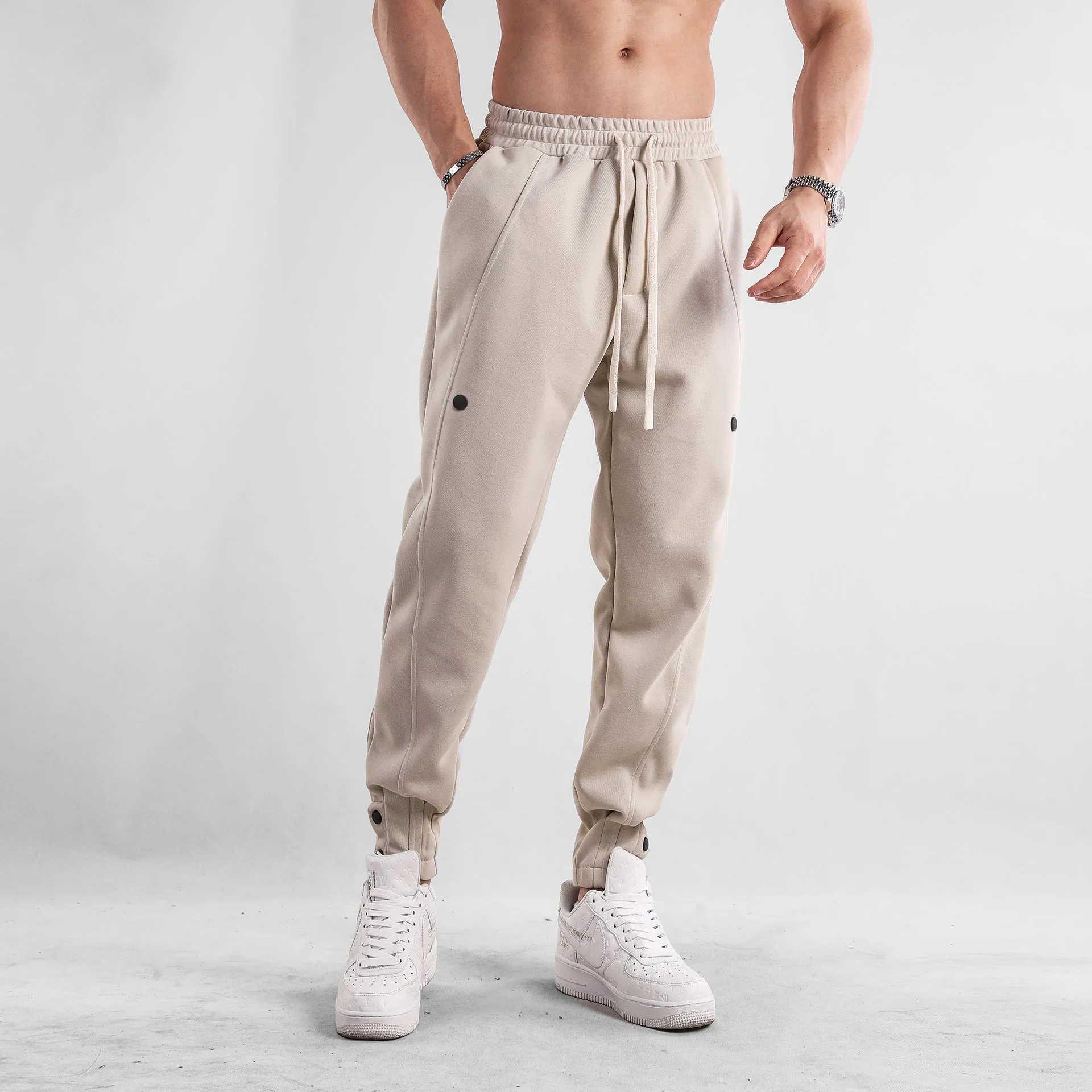 Men's loose-fit cotton casual trousers in light blue, mid-waist design, available in sizes M to XXXL