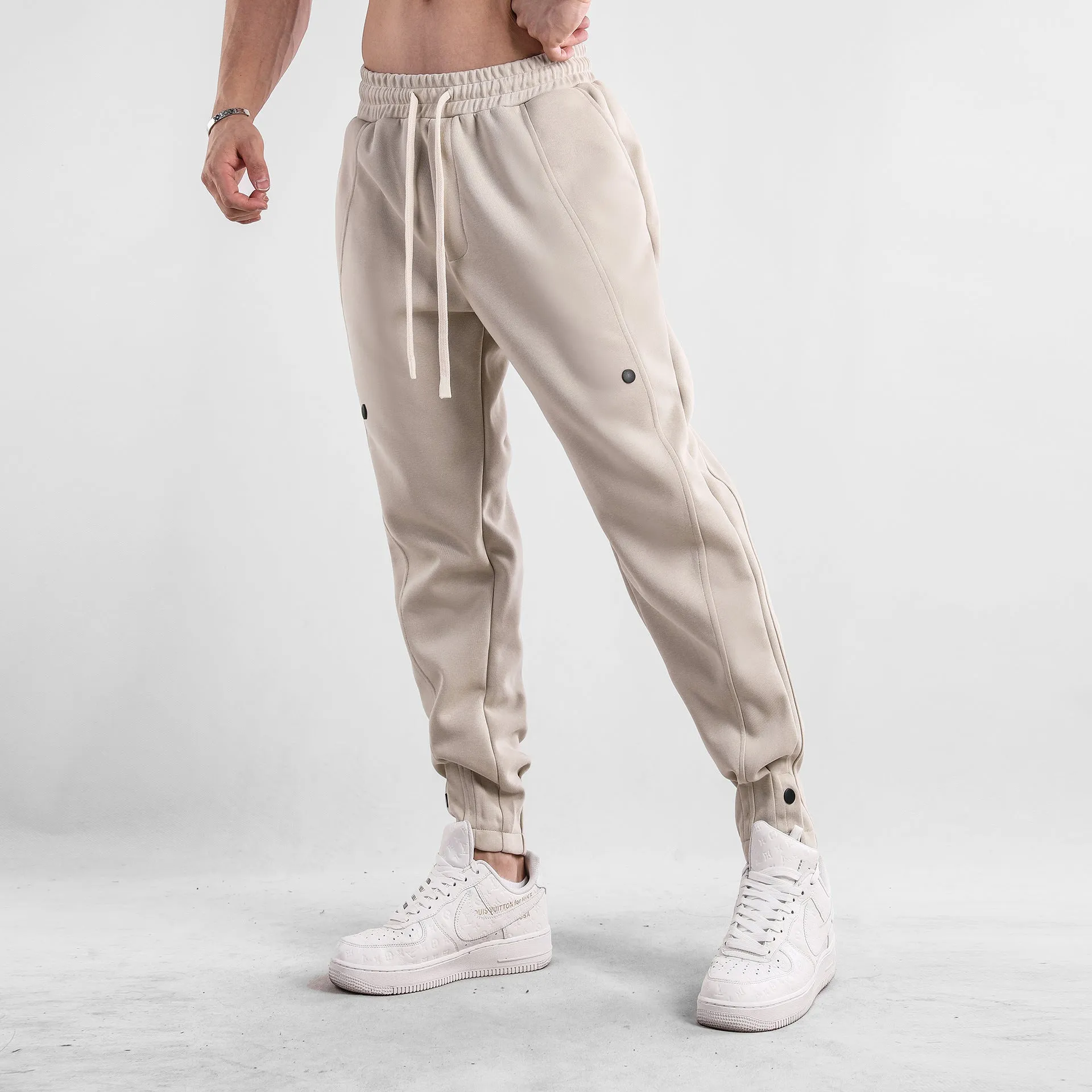 Men's loose-fit cotton casual trousers in light blue, mid-waist design, available in sizes M to XXXL