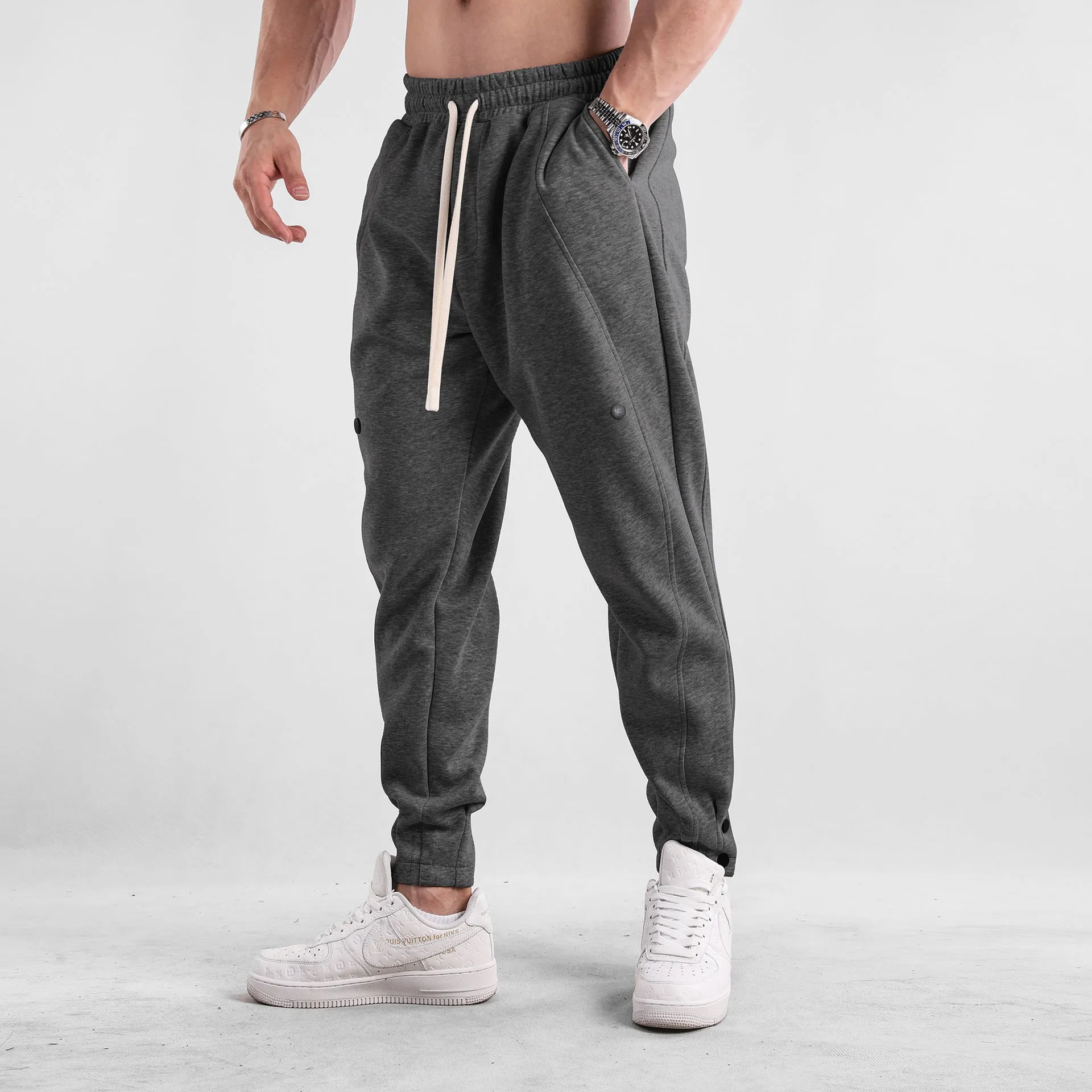 Men's loose-fit cotton casual trousers in light blue, mid-waist design, available in sizes M to XXXL