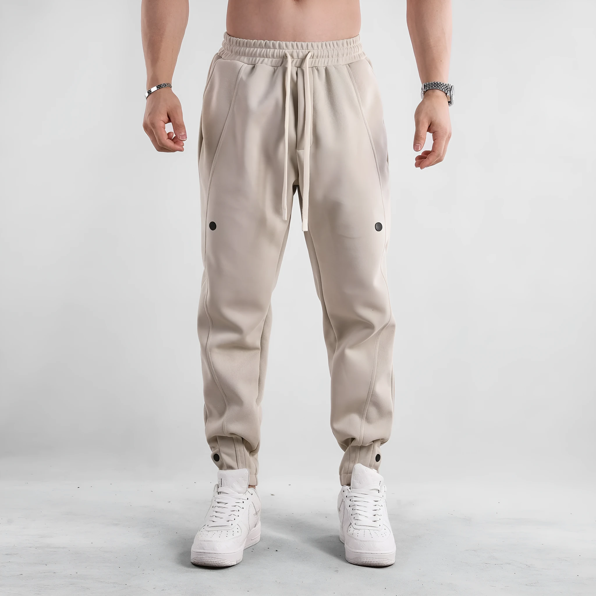 Men's loose-fit cotton casual trousers in light blue, mid-waist design, available in sizes M to XXXL