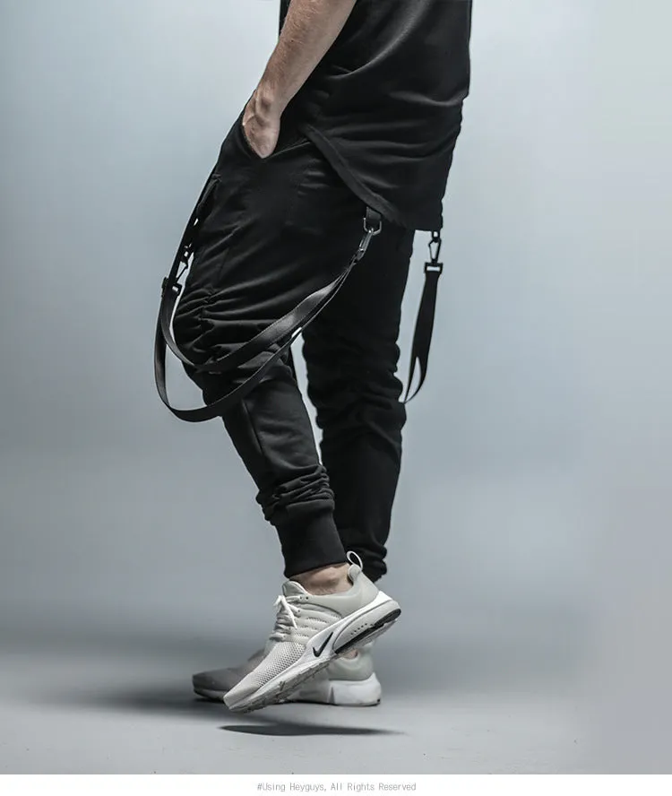 Black fashion fitness men's tapered pencil pants with belt size M to XXL