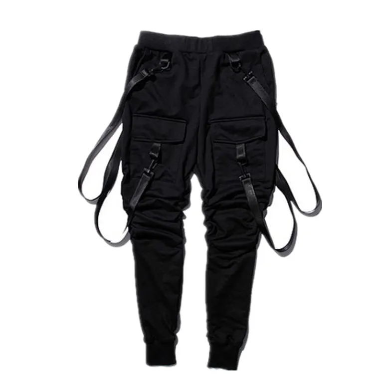 Black fashion fitness men's tapered pencil pants with belt size M to XXL