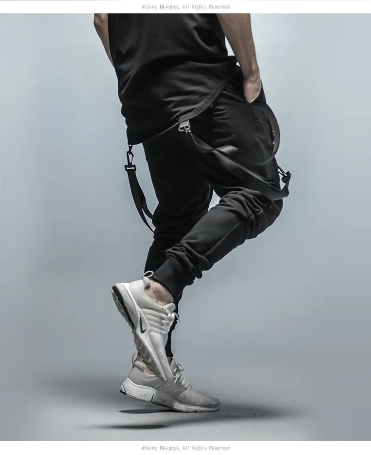 Black fashion fitness men's tapered pencil pants with belt size M to XXL