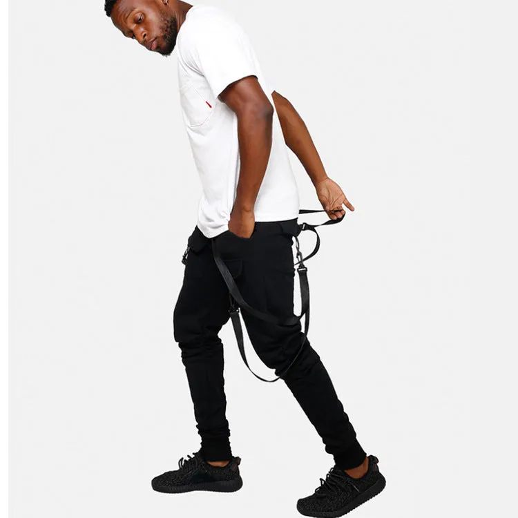 Black fashion fitness men's tapered pencil pants with belt size M to XXL