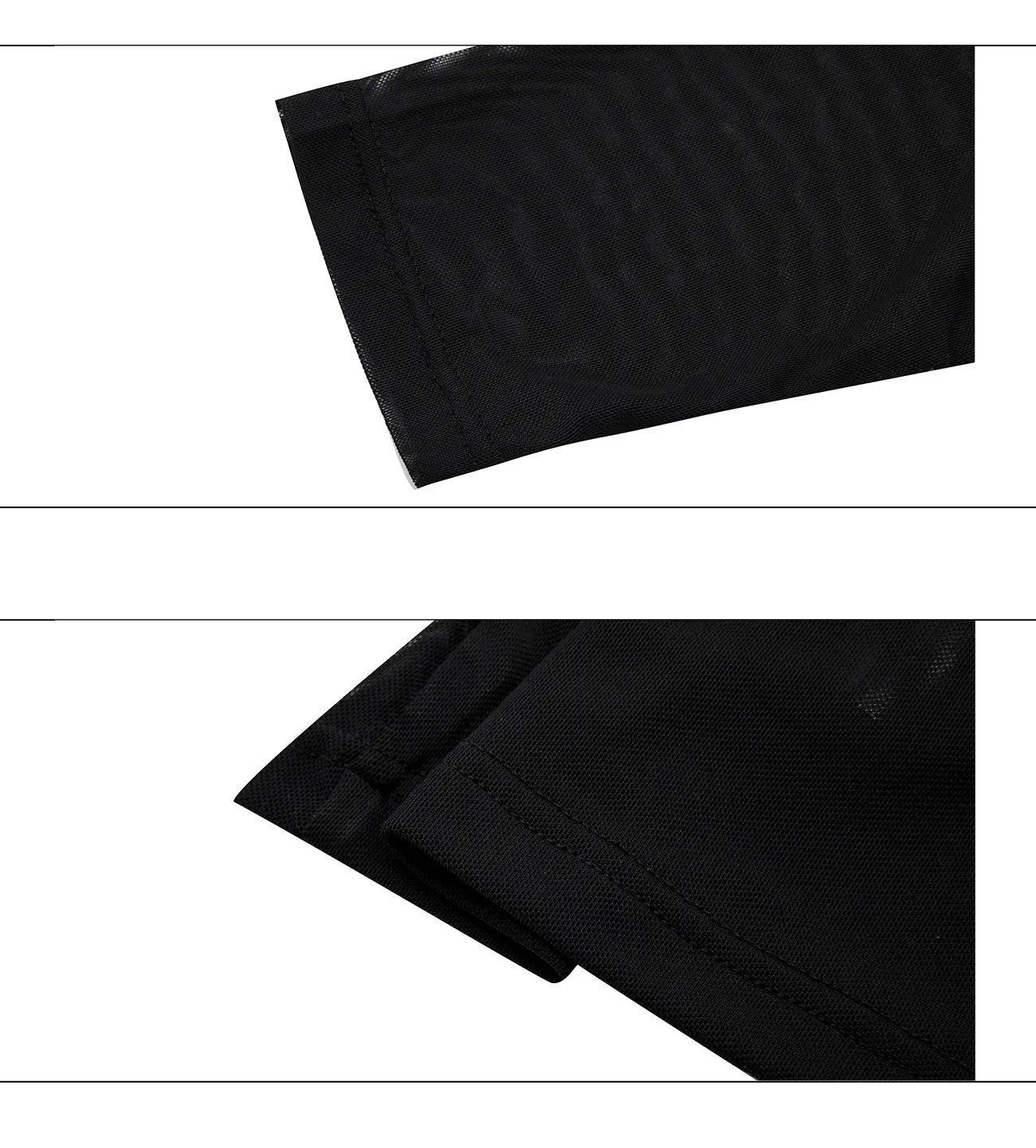 Black mesh slim-fit long sleeve bottoming shirt on a hanger, showing its lightweight texture and close cut.