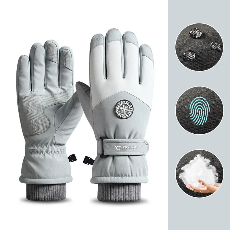 Snowflake cartoon print winter gloves, touchscreen and waterproof, one size, nylon with anti-skid palm