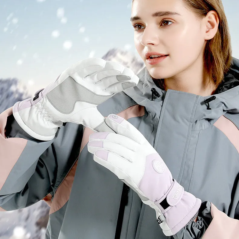 Snowflake cartoon print winter gloves, touchscreen and waterproof, one size, nylon with anti-skid palm