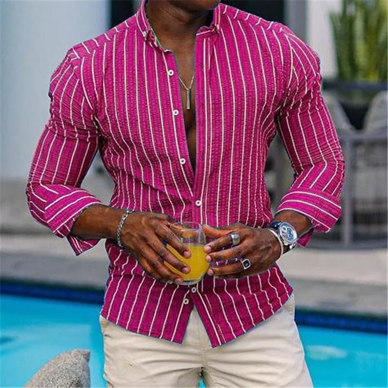Men's Cardigan 3D Printed Long Sleeve Casual Slim-fitting Type Long Sleeve Lapel Plaid Shirt Pullover with Colour-Matched Pattern Polyester for Youth Leisure Wear S-6XL