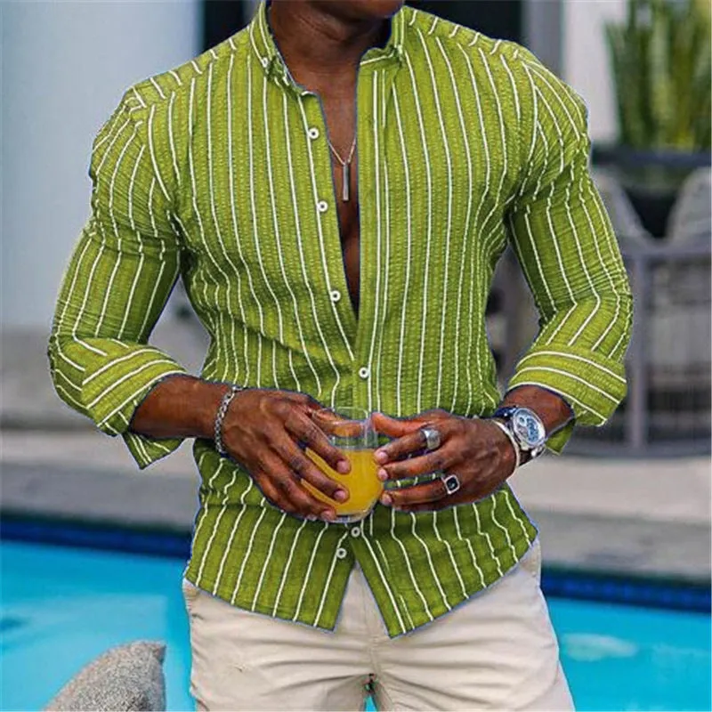 Men's Cardigan 3D Printed Long Sleeve Casual Slim-fitting Type Long Sleeve Lapel Plaid Shirt Pullover with Colour-Matched Pattern Polyester for Youth Leisure Wear S-6XL