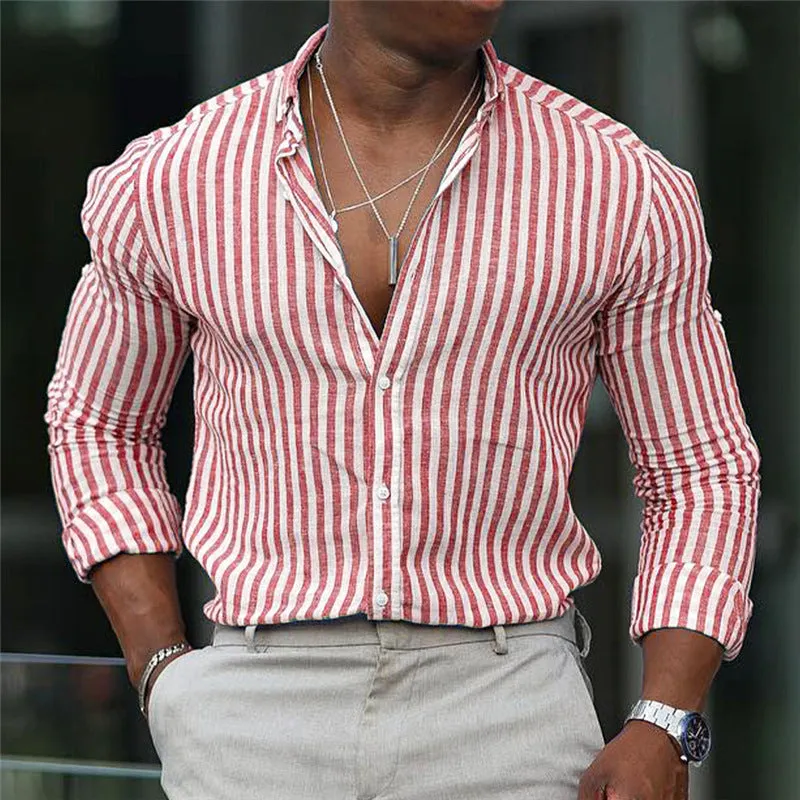 Men's Cardigan 3D Printed Long Sleeve Casual Slim-fitting Type Long Sleeve Lapel Plaid Shirt Pullover with Colour-Matched Pattern Polyester for Youth Leisure Wear S-6XL