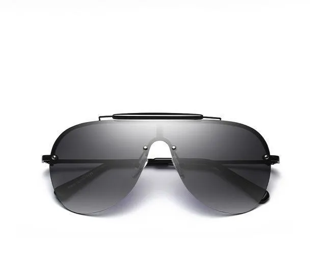 Aviator sunglasses with large one-piece metal frame and PC lens, five colour options for men