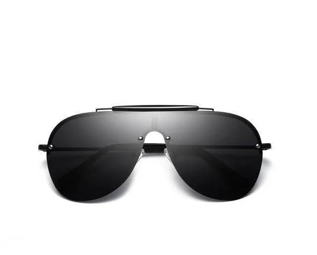 Aviator sunglasses with large one-piece metal frame and PC lens, five colour options for men