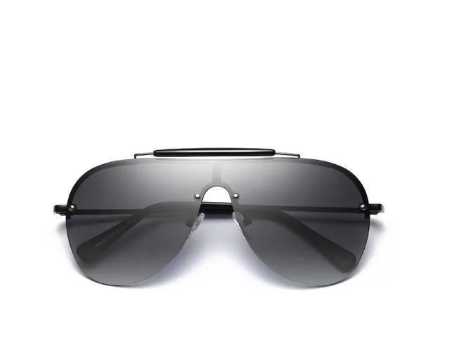 Aviator sunglasses with large one-piece metal frame and PC lens, five colour options for men