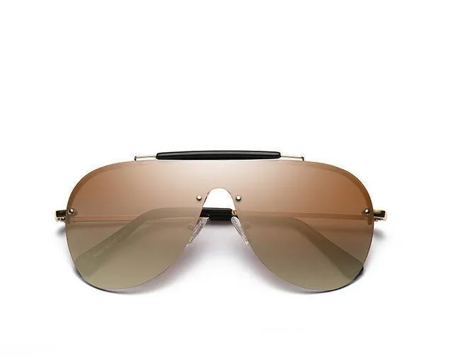 Aviator sunglasses with large one-piece metal frame and PC lens, five colour options for men