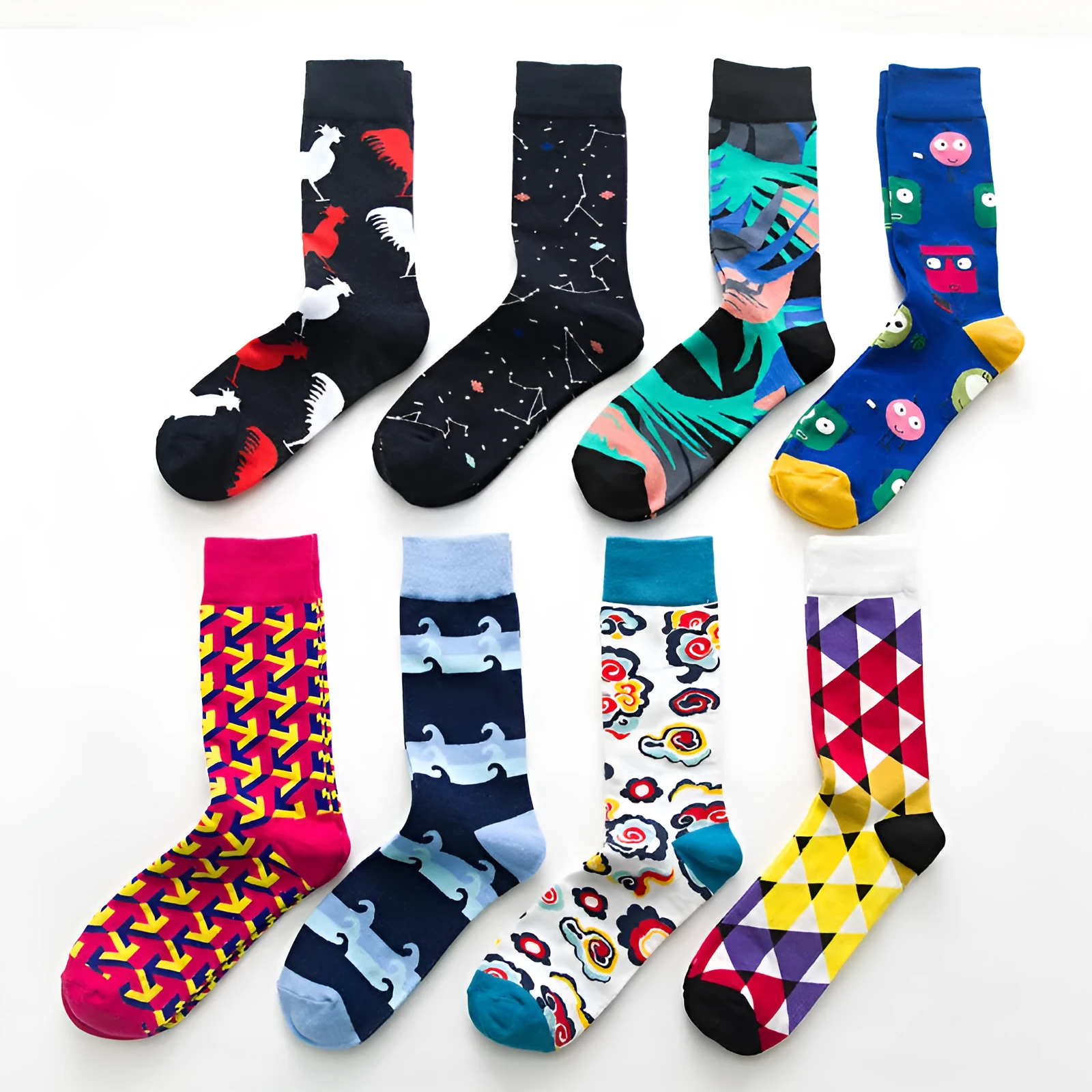 Funny chicken geometry pattern cotton socks for men and women, short novelty casual socks in multiple colours.