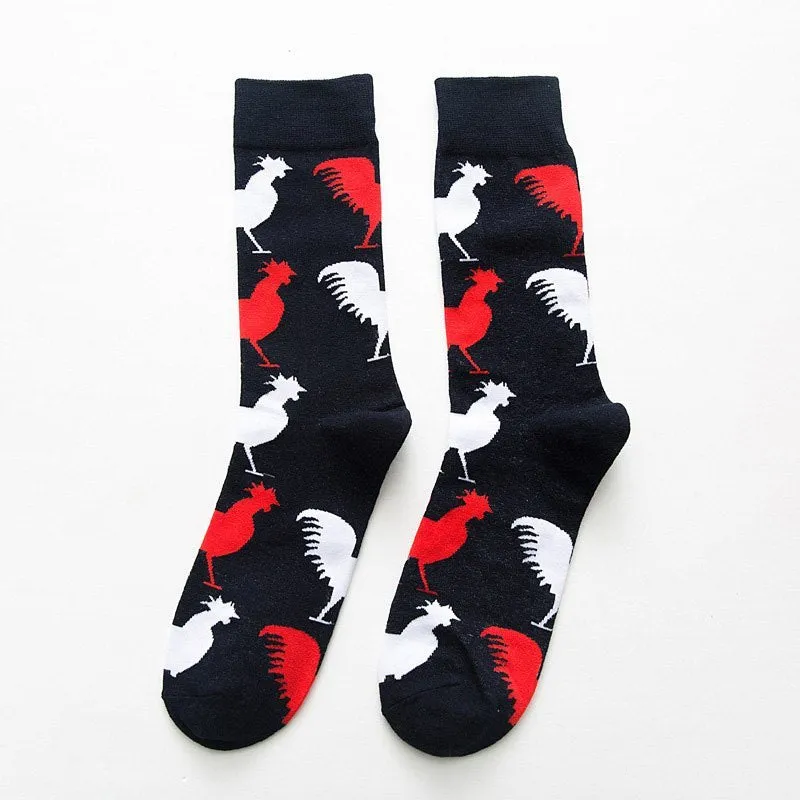 Funny chicken geometry pattern cotton socks for men and women, short novelty casual socks in multiple colours.