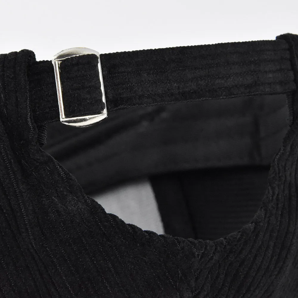 Cotton corduroy peaked cap for men with flat brim in black colour