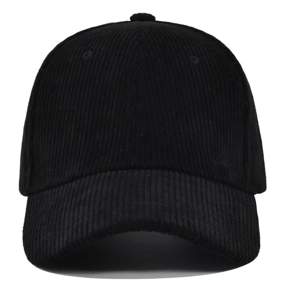 Cotton corduroy peaked cap for men with flat brim in black colour