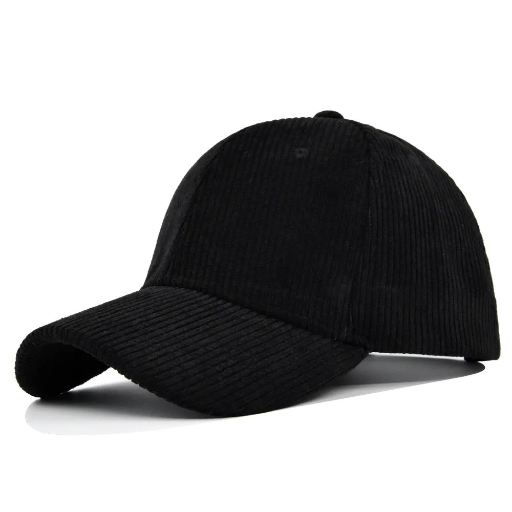 Cotton corduroy peaked cap for men with flat brim in black colour