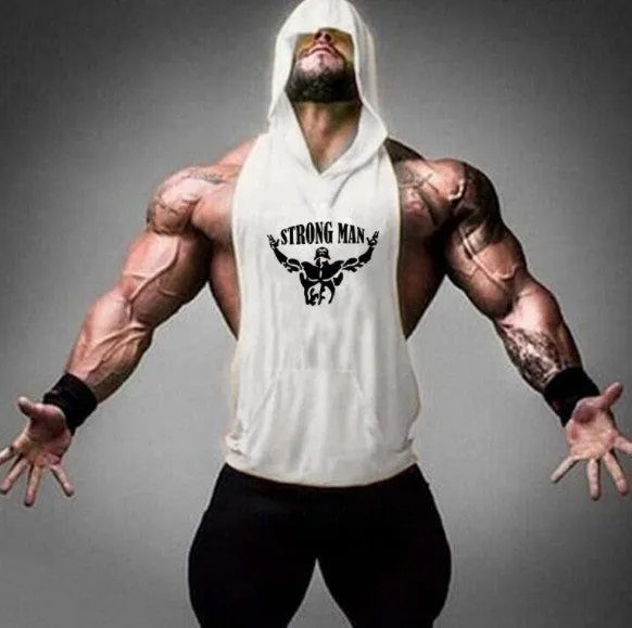 Men's hooded fitness vest in 90% cotton, available in multiple colours, front view