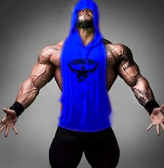 Men's hooded fitness vest in 90% cotton, available in multiple colours, front view