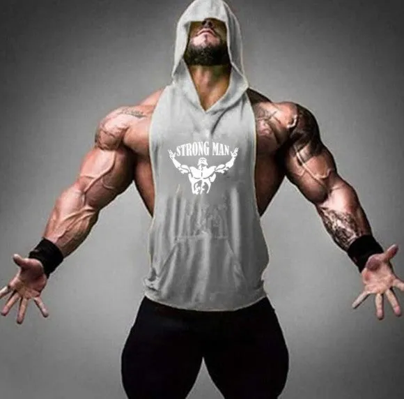 Men's hooded fitness vest in 90% cotton, available in multiple colours, front view