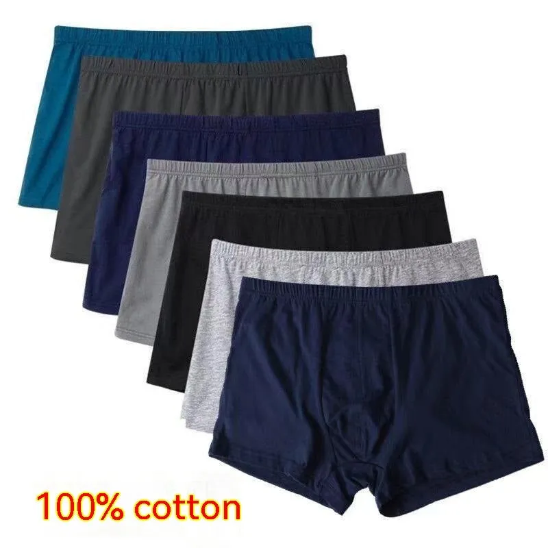 Men's mid-waist cotton boxer shorts in solid colour, breathable antibacterial fabric, size range L to 6XL.