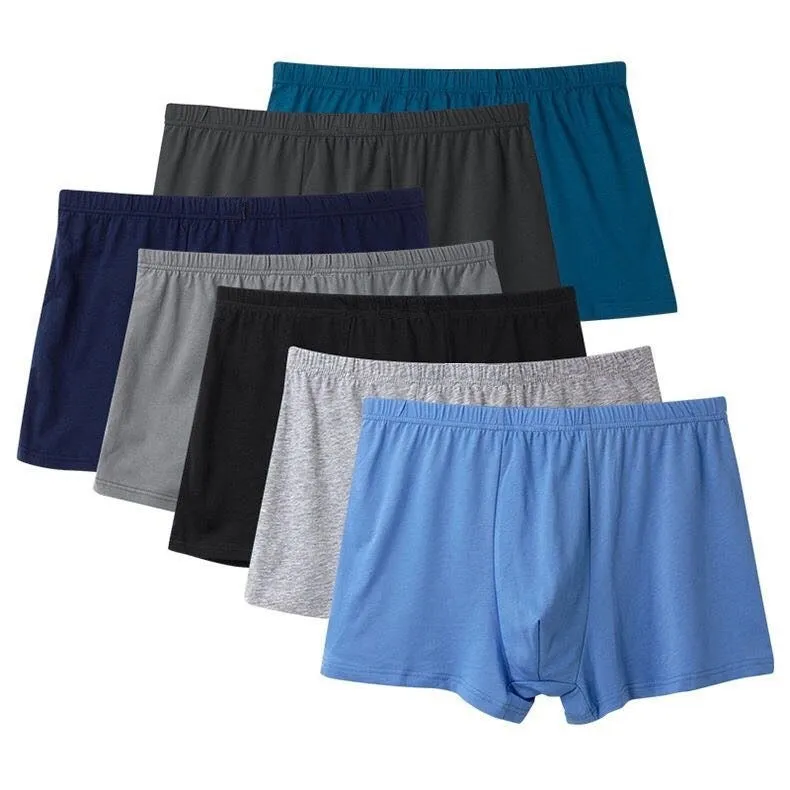 Men's mid-waist cotton boxer shorts in solid colour, breathable antibacterial fabric, size range L to 6XL.