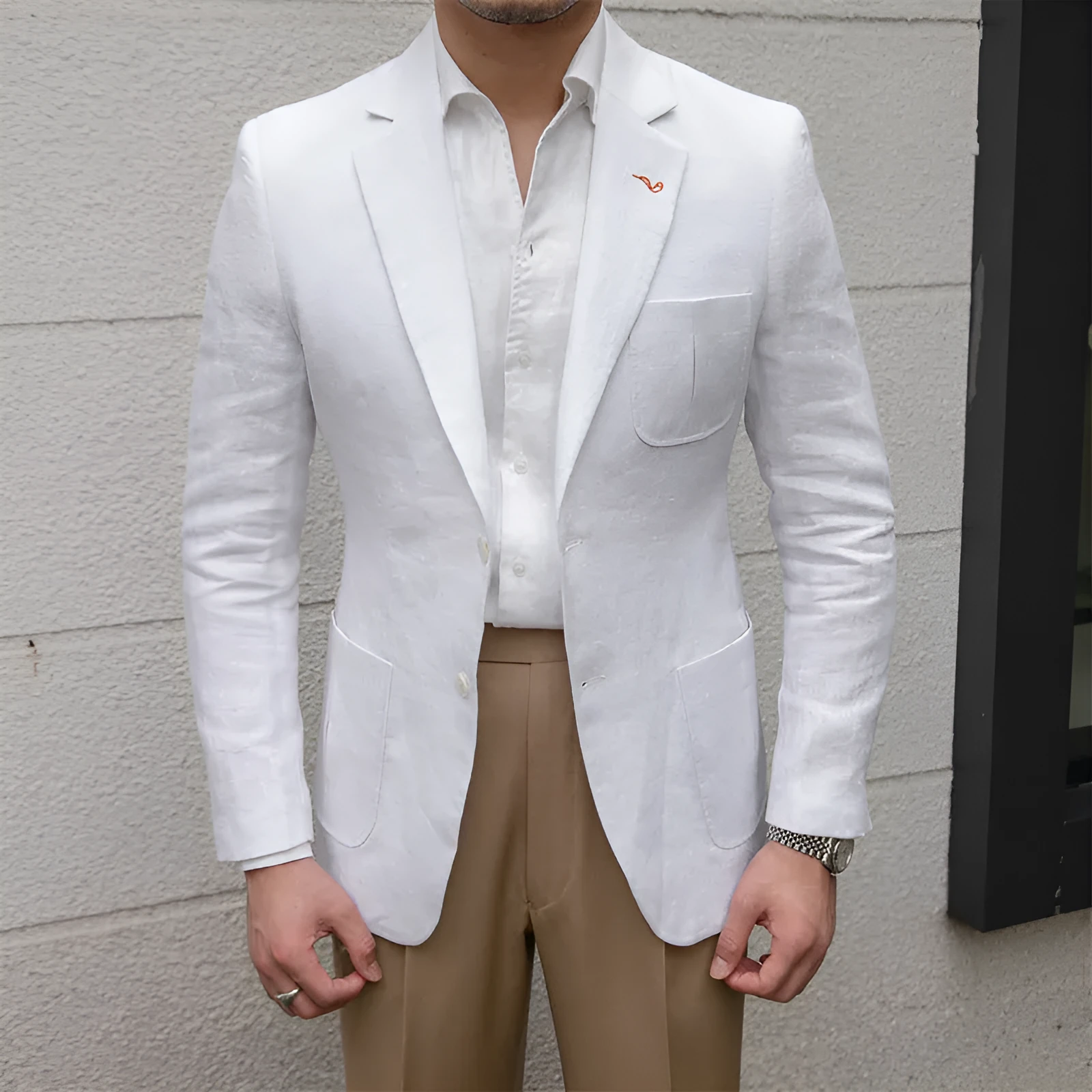 Thin breathable linen casual suit jacket double-breasted long sleeve blazer in white