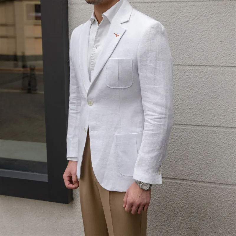 Thin breathable linen casual suit jacket double-breasted long sleeve blazer in white