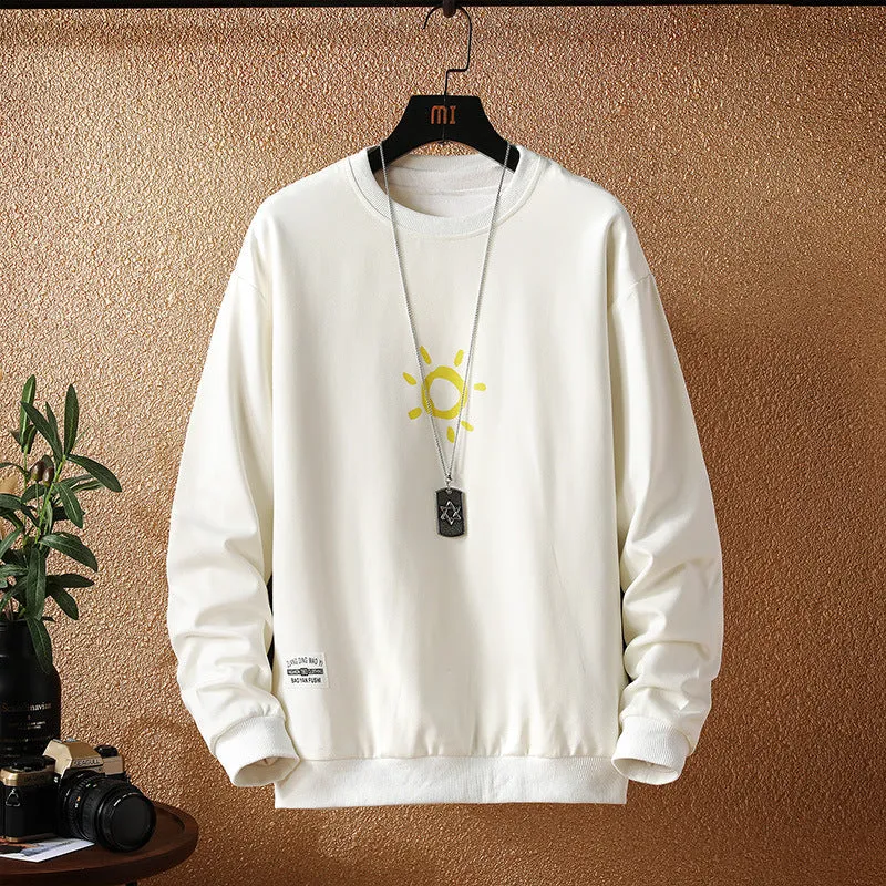 Japanese Autumn New Style Casual Printing Plus Size Sweater for Young Men Loose Long-sleeved Round Neck