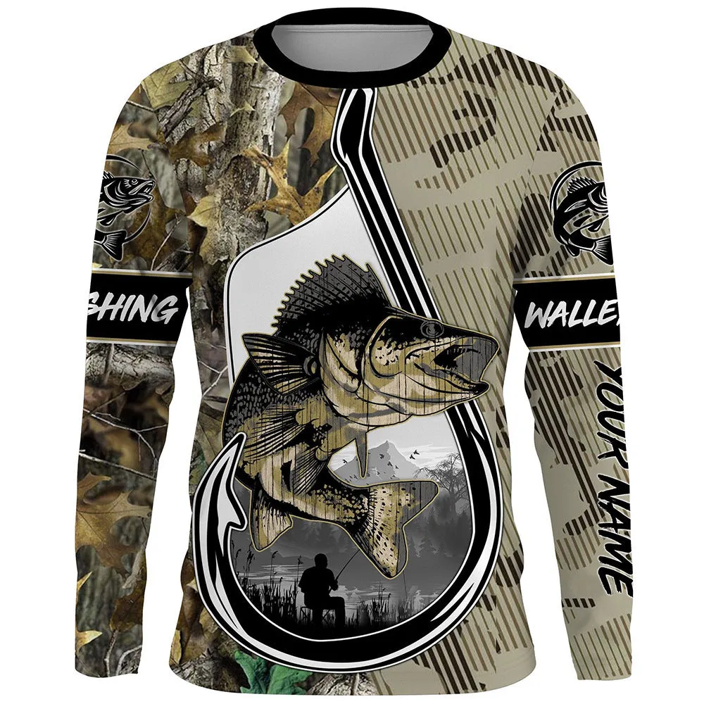 Men's grey pullover top with a detailed fish pattern print, featuring a round neck and long sleeves.