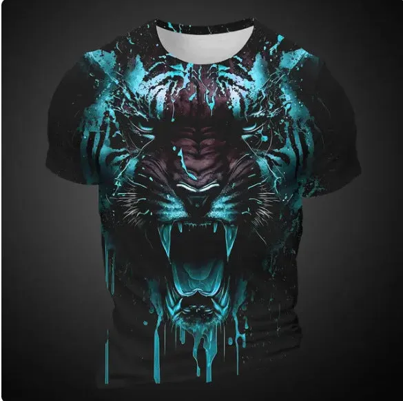 Men's 3D tiger pattern short sleeve T-shirt digital printing polyester fabric