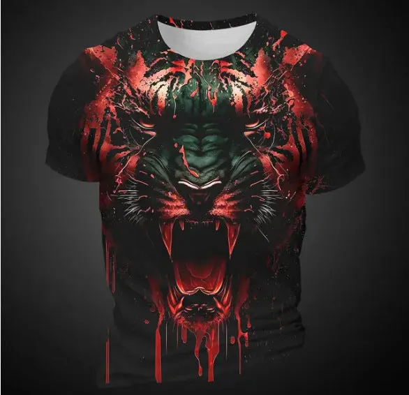 Men's 3D tiger pattern short sleeve T-shirt digital printing polyester fabric