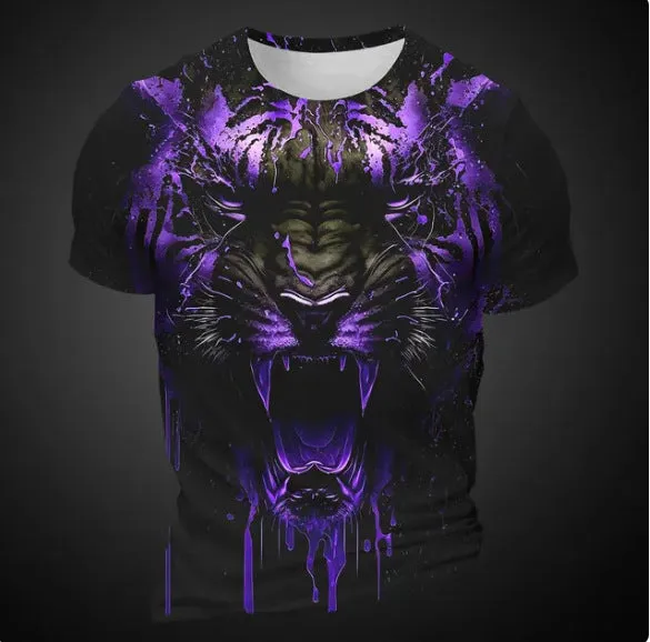 Men's 3D tiger pattern short sleeve T-shirt digital printing polyester fabric