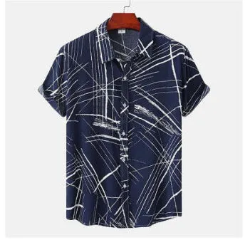 Men's casual fruit print Hawaiian shirt in apricot with short sleeves and lapel collar