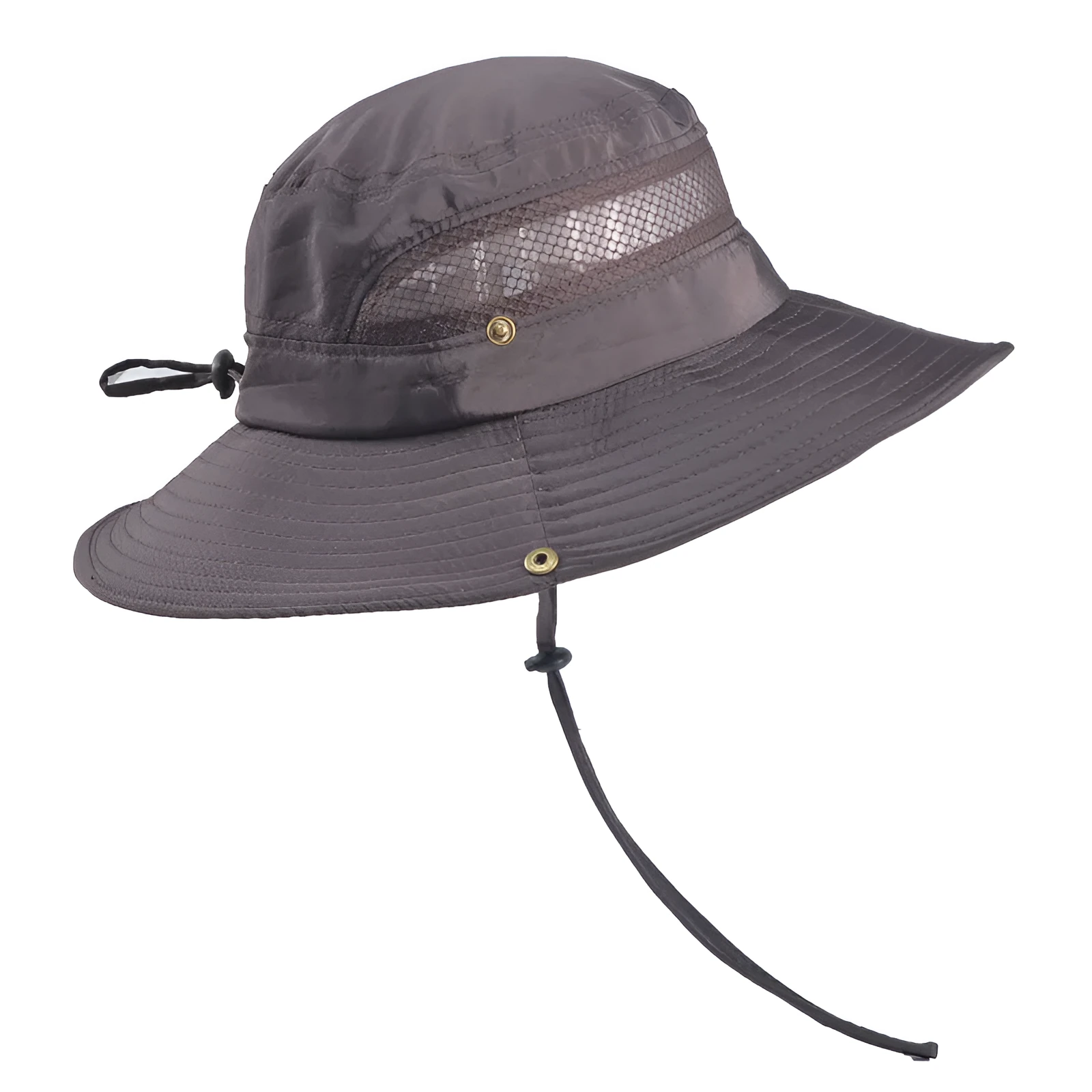 Men's summer fisherman hat in monochrome twill-weave polyester with wide brim and flat top on model