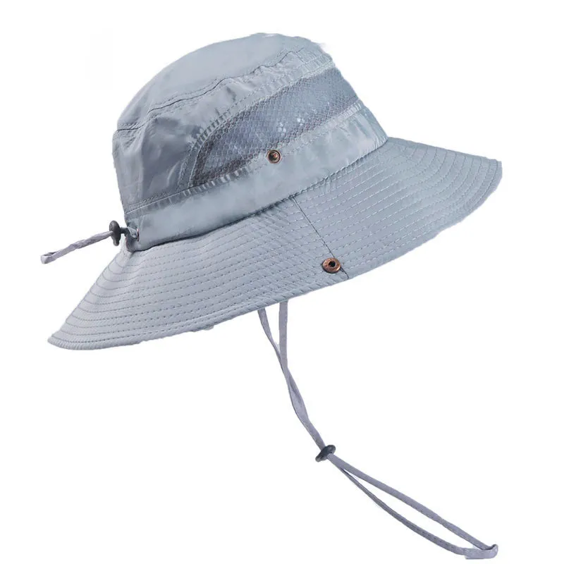 Men's summer fisherman hat in monochrome twill-weave polyester with wide brim and flat top on model