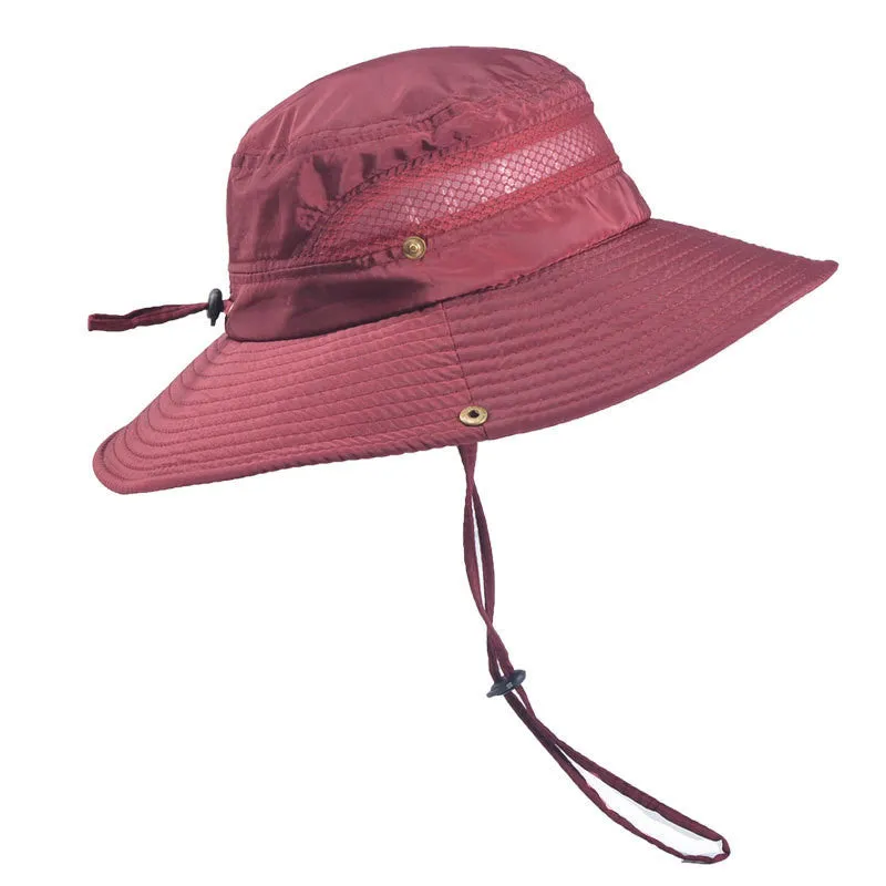 Men's summer fisherman hat in monochrome twill-weave polyester with wide brim and flat top on model