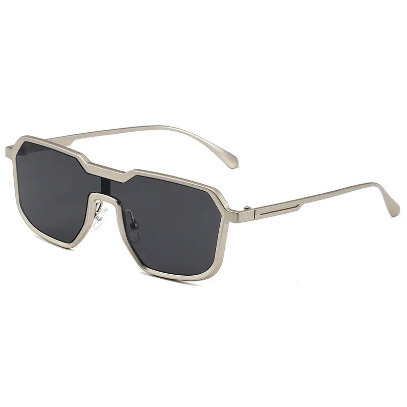 Punk metal sunglasses for men with gold frame and gray piece lenses, personality style