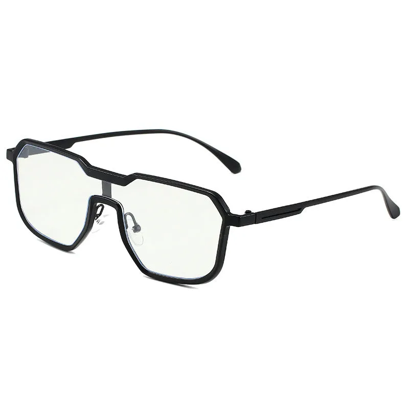 Punk metal sunglasses for men with gold frame and gray piece lenses, personality style