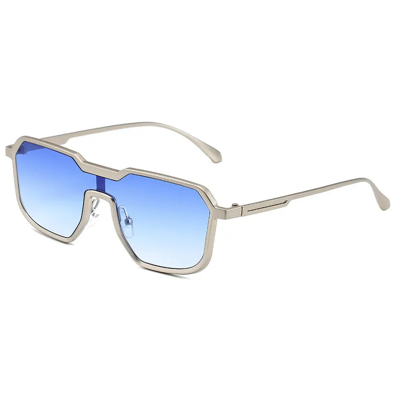 Punk metal sunglasses for men with gold frame and gray piece lenses, personality style