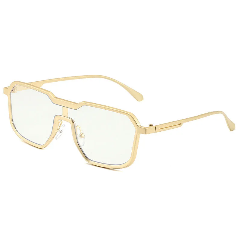 Punk metal sunglasses for men with gold frame and gray piece lenses, personality style
