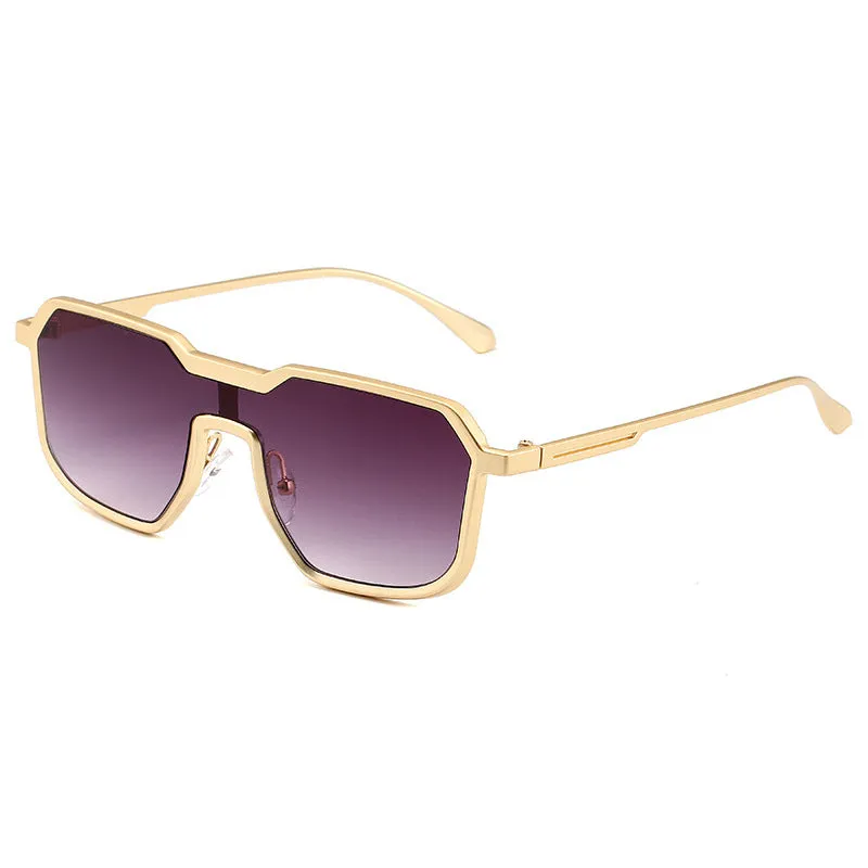 Punk metal sunglasses for men with gold frame and gray piece lenses, personality style