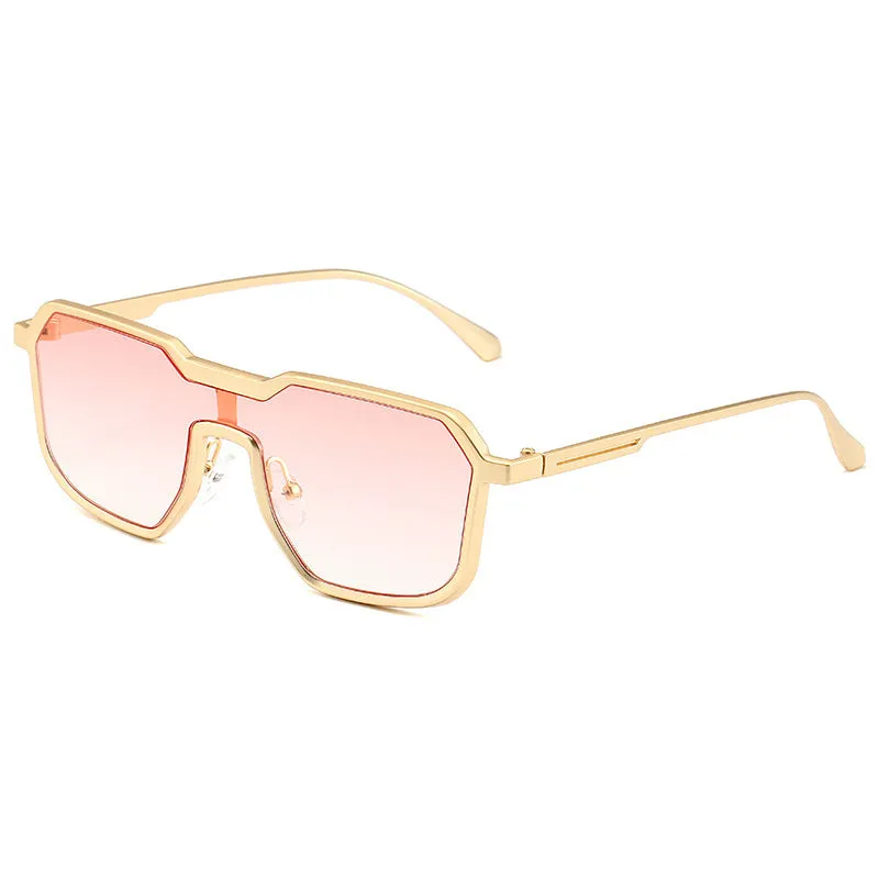 Punk metal sunglasses for men with gold frame and gray piece lenses, personality style