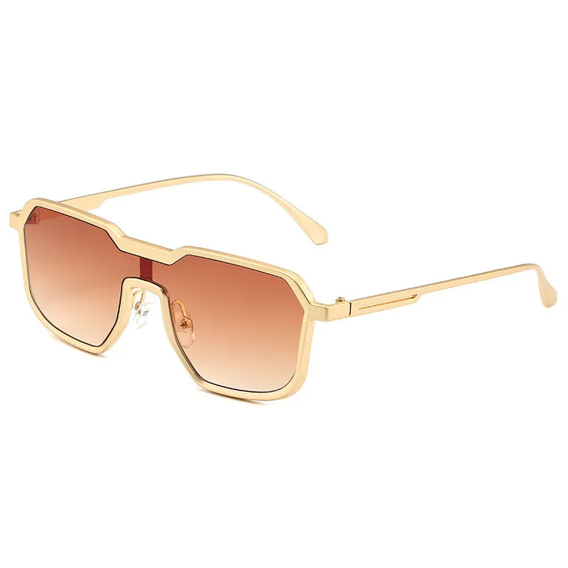 Punk metal sunglasses for men with gold frame and gray piece lenses, personality style